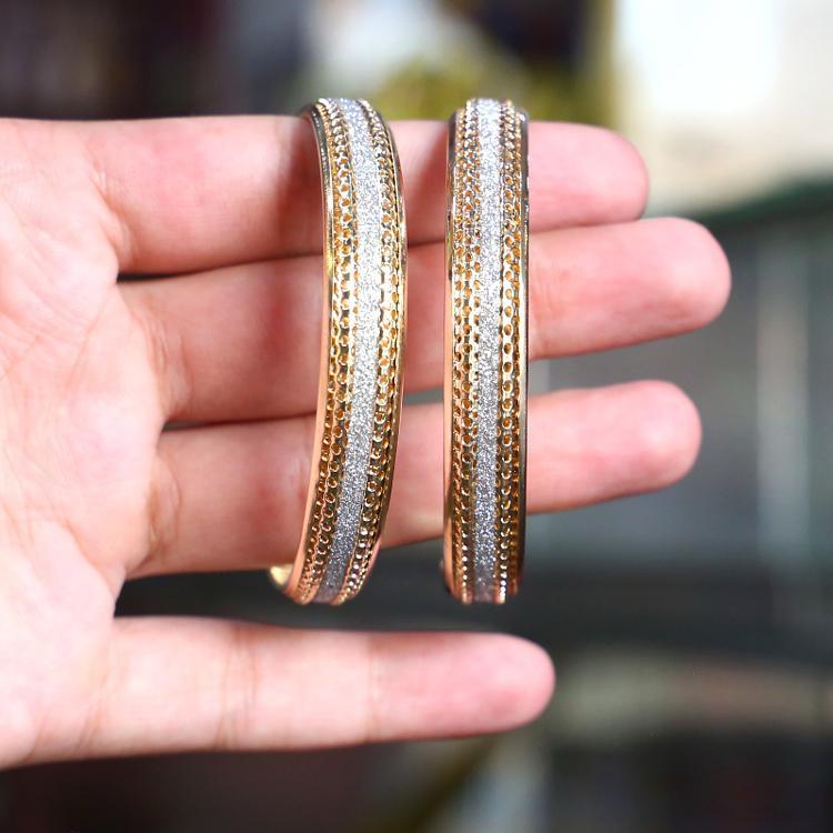 2 Pcs Indian Design Gold Plated Crystal Kara Bangle